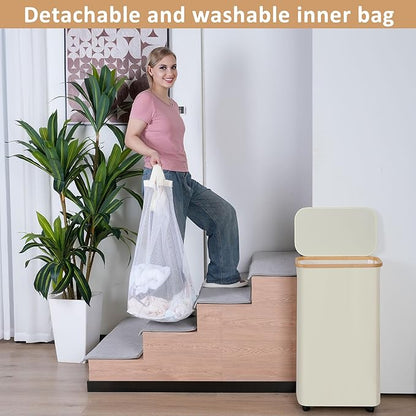 75L Laundry Basket with Wheels, Clothes Hamper