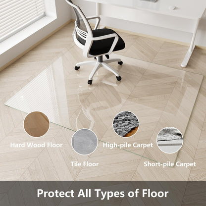 Koonmi Glass Chair Mat for Carpet, 36"x48" Tempered Glass Office Chair Mat, Glass Floor Mats with Rounded and Polished Edges, Desk Chair Mats with 4 Anti-Slip Pads for Hardwood Floor, Carpet