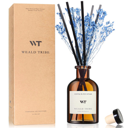 WEALD TRIBE Flower Reed Diffuser Set Vanilla Cinnamon Scent for Bathroom Air Fresheners | 4.0 fl oz Essential Oils with Sticks Home Fragrance Defusers | House Bedroom Office Shelf Decor & Gift