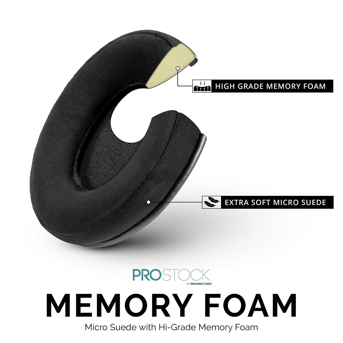 Brainwavz ProStock ATH M50X Upgraded Earpads, Improves Comfort & Style Without Changing The Sound - Ear Pad Designed for ATH-M50X M50BTX M20X M30X M40X Headphones, Vegan Leather (Micro Suede)