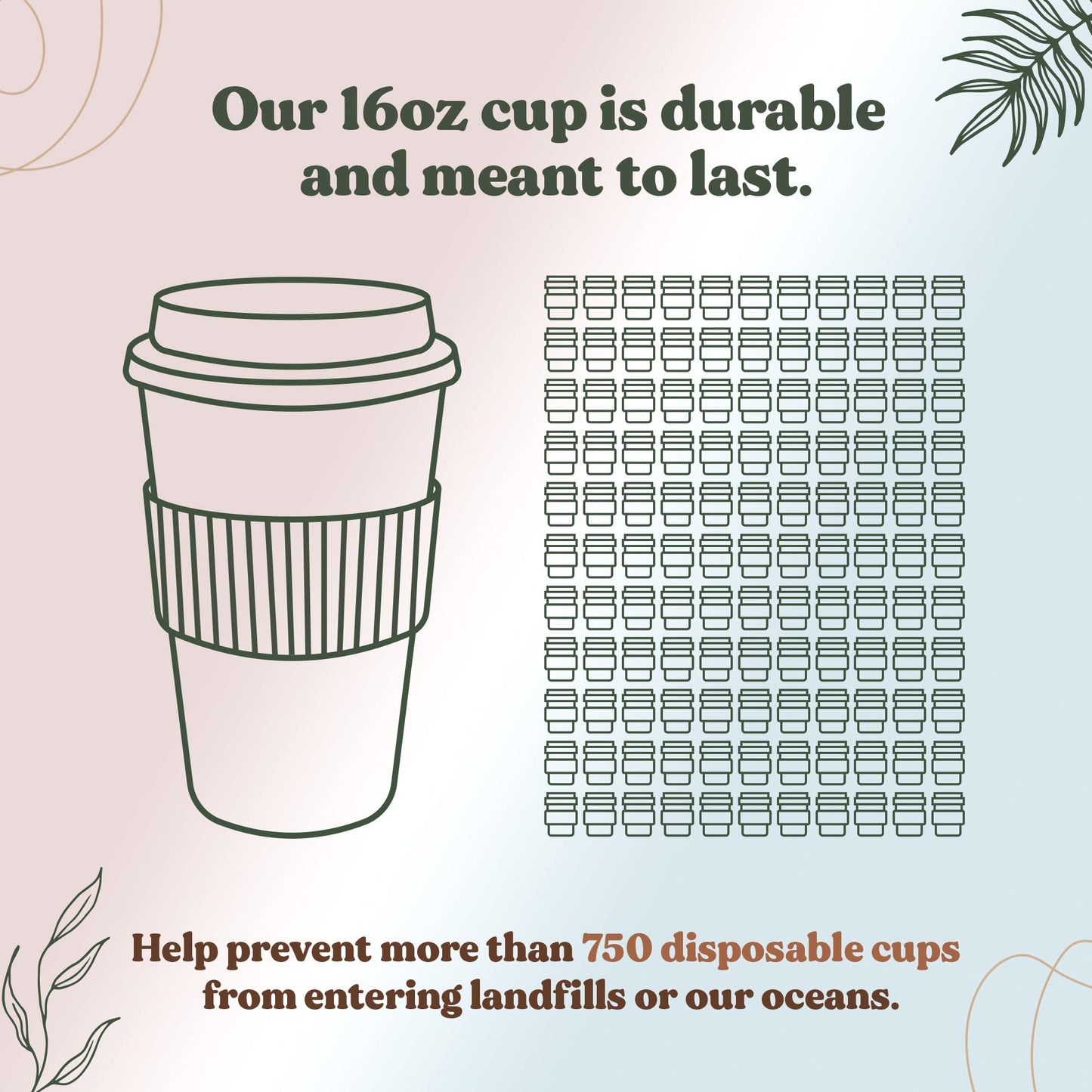 FEBU Plant-Based Reusable Coffee Cup with Lid and Sleeve | 16oz, Moon Black | Portable Travel Mug made from Bamboo | Dishwasher Safe, Compostable, Plastic Free with Leak-Proof Screw-on Lid