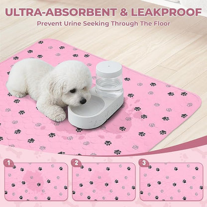 Fostanfly Washable Pee Pads for Dogs, 2 Pack 63"x63" Training Pads, Pink | Machine Washable & Reusable pee pads, Strong Absorbency, Leak-Proof & Waterproof, Non-Slip, Playpen, Dog Whelping, Crate