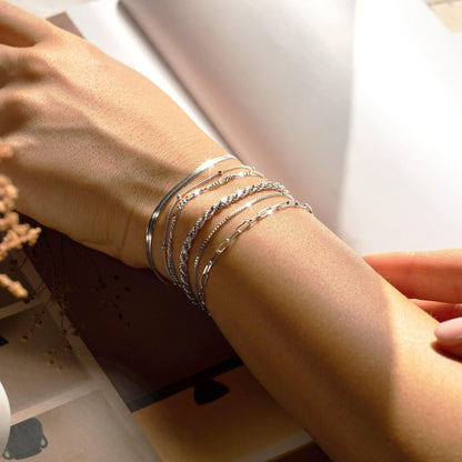 DEARMAY Dainty Silver Bracelets for Women Trendy, 925 Sterling Silver Jewelry Set Paperclip Box Herringbone Figaro Rope Chain Bracelet for Women Fashion Pack Gifts