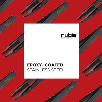 Rubis Classic Techno Stainless Steel Tweezers for Precise Eyebrows and Hair Removal Slanted Polymer Tips, 1KS104, Black,Rubis Switzerland Swiss Made World Renowned Precision