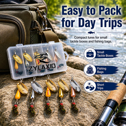 Zylaxio Trout Spinners, 5PCS Spinner Fly Fishing Lures, 1.96in Brass Inline Spinner Lures, 0.09oz Set for Trout Bass Salmon Pike, Creek Stream River Fishing
