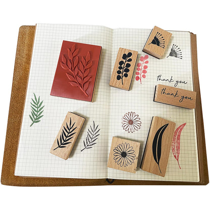 Wissppoott 15 Pcs Vintage Wood Rubber Stamp Set - Antique Butterfly, Leaves, Branch, Plant, Ladybug& Bird Stamps for DIY Scrapbooking, Craft Cards, Gift Wrapping & Journal Art