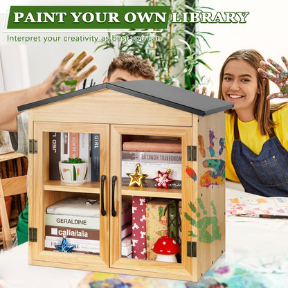 Exttlliy Outdoor Library Outdoor Book Box Storage Small Wooden Cabinet Little Literature Box for Neighborhoods Community and Schools Sharing Books, Flyers, Newspapers, Food and Art (D)