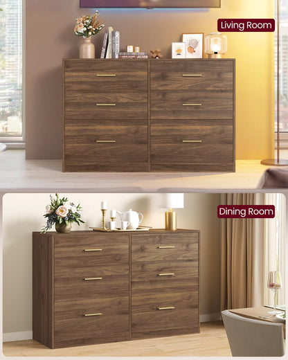VASAGLE Custos Collection - Dresser for Bedroom, Chest of Drawers for Closet, Modern Style, TV Stand for Living Room, 6 Drawers, 15.8 x 46.9 x 30.7 Inches, Walnut Brown ULTS416KE01S