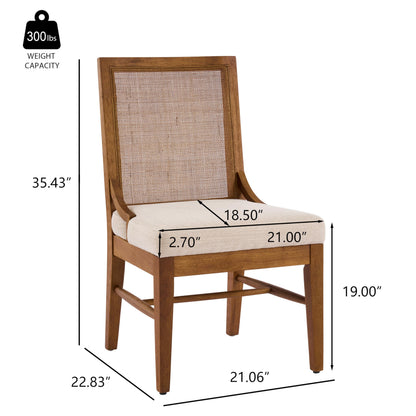Christopher Knight Home Relinga French Country Upholstered Dining Chairs Set of 2, Wooden Dining Room Armless Chair with Cane Backrest, High Back Kitchen Side Chair, Beige+Walnut