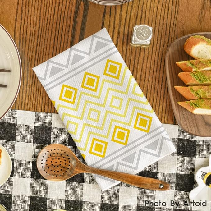 Artoid Mode Yellow Stripes Home Sweet Home Boho Summer Kitchen Towels Dish