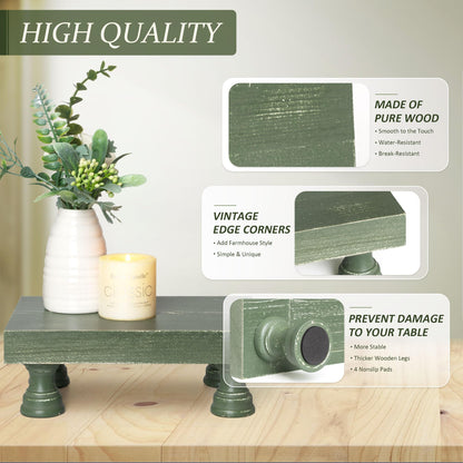 EOSAHR Pine Wood Riser Display Stand for Coffee Table – Stylish Pedestal Stand to Showcase Your Bathroom Accessories – Farmhouse Home Decor for Displaying Plant, Cupcakes and Soap Dish (Green)