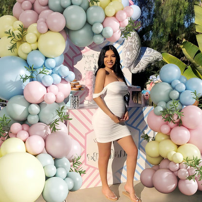 Pink Blue Yellow Pastel Balloon Arch Kit, 124Pcs Macaron Light Pink Blue Yellow Balloons for Spring Tea Party Baby Shower Wedding Birthday Gender Reveal Party Decorations