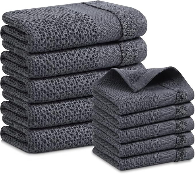 Homaxy Kitchen Towels and Dishcloths Set, 12 x 12 and 13 x 28 Inches, Super