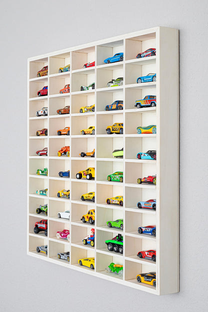Rustic Roots Car Display Shelf - Wooden Wall Mount for Hot Wheels, Matchbox, and Diecast Case for 50 Cars