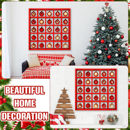 Cinnvoice Christmas Holiday Ornament Displays Rack Wooden Hanging Stand Holder Hanger for Christmas Ball Display Shelf Cabinet for Craft DIY Wall Decorations Gift (Red,25 Compartment)
