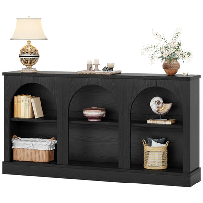 Tribesigns Farmhouse Console Table, 63-Inch Long Entryway Table with 3 Tier Storage, Wooden Rectangular Sofa Table Behind The Couch for Entrance, Hallway, Living Room, Black