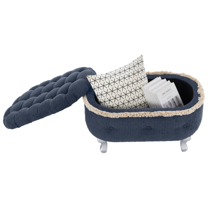 Christopher Knight Home Etele Mid-Century Modern Fabric Upholstered Ottoman with Storage, Wooden Living Room Sofa Ottoman Footrest, Entryway Ottoman Foot Stool, Toy Box Storage for Living Room, Blue