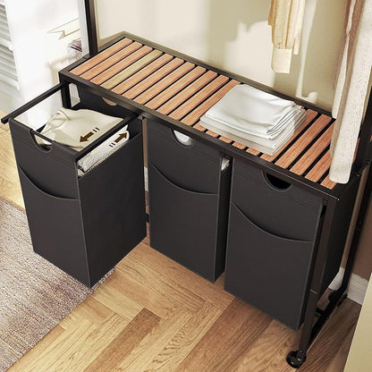 Laundry Sorter 3 Section, Rolling Laundry Hamper