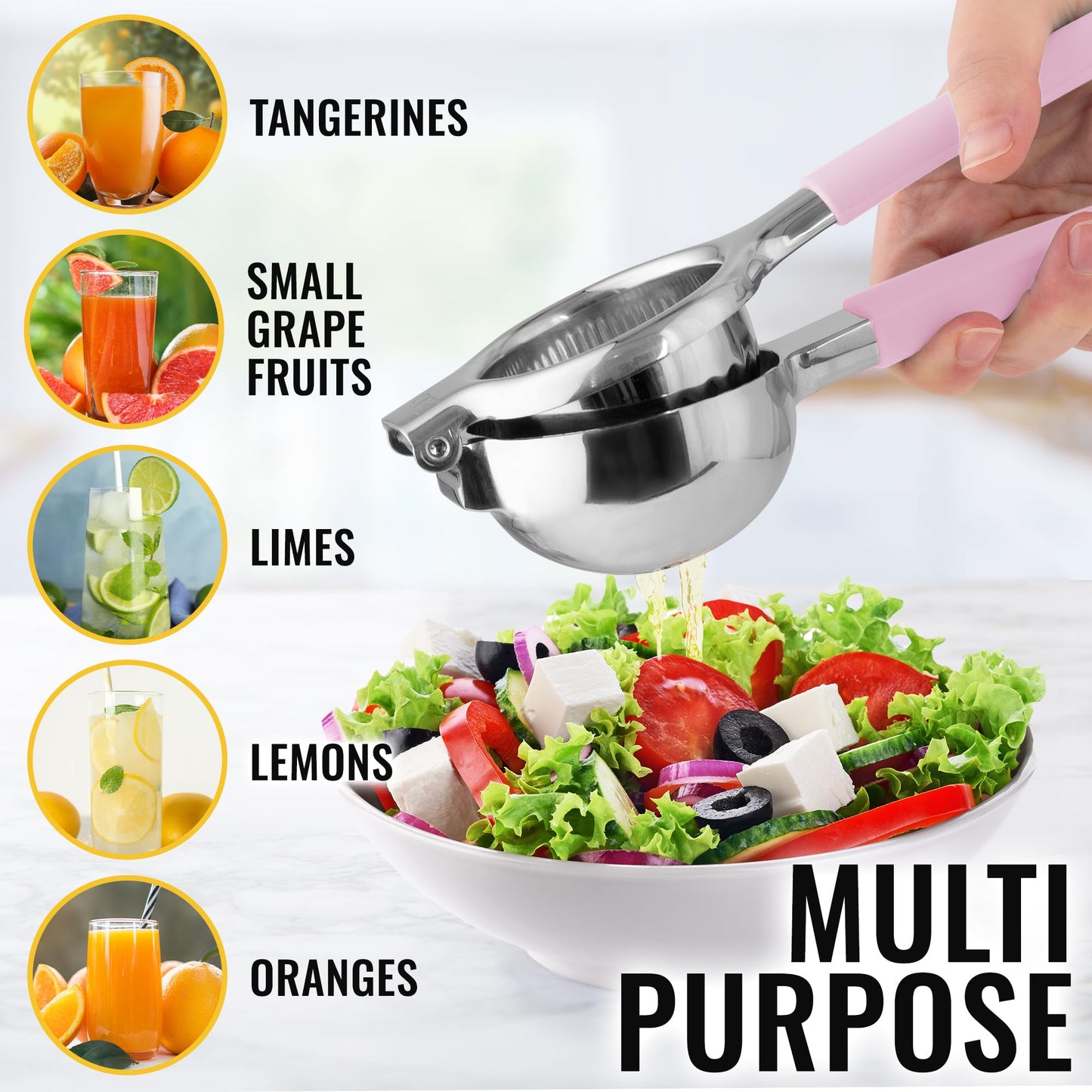 Zulay Lemon Squeezer Stainless Steel with Premium Heavy Duty Solid Metal Squeezer Bowl (Black Grip, Large)