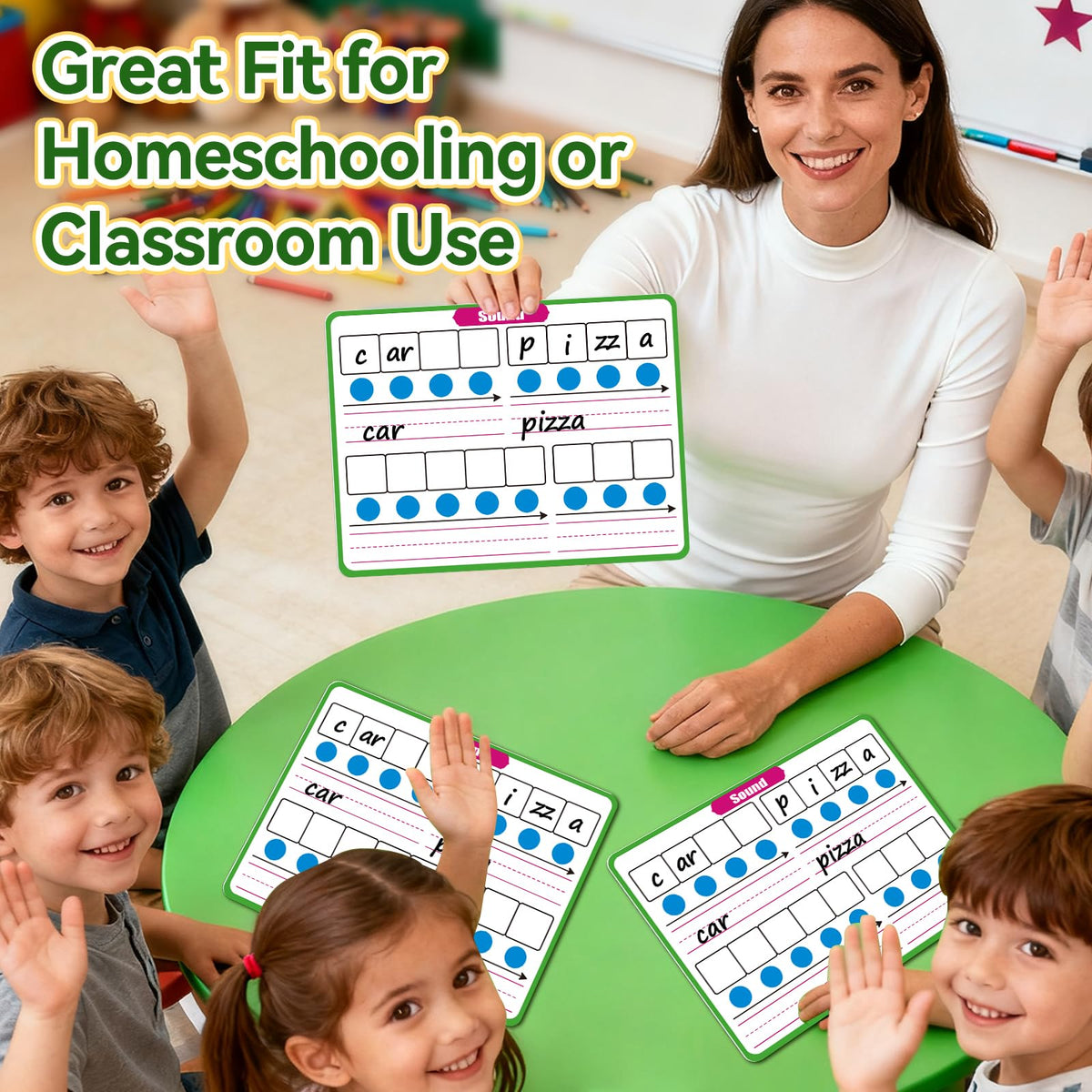 PraxiKidy 12 Pack Phonemic Awareness Dry Erase Flash Card,Phonics Games Science Reading Manipulative Speech Therapy Material Elkonin Box 1st Grade Classroom Must Haves Teacher Homeschool Supplies