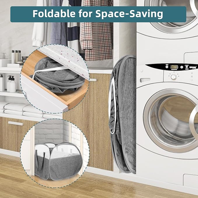 2 Pack Collapsible Laundry Baskets, 90L Large Foldable Laundry Basket, Pop Up