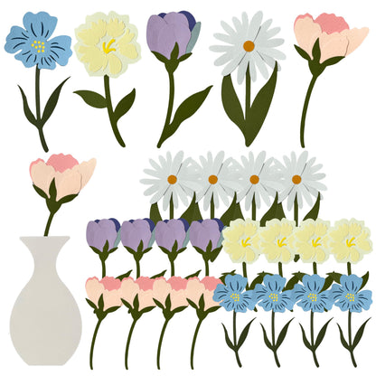 EGG CHECK 25 Pcs Handmade Paper Flower Wall Decor, Summer Wildflower Cutouts for Bulletin Board, Classroom Decor, Nursery, Bedroom, Party Decorations, Photo Backdrop, Korean Paper Craft