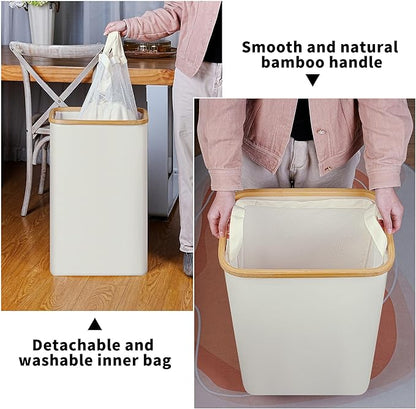 Slim Laundry Hamper, 75L Beige Narrow Laundry Basket