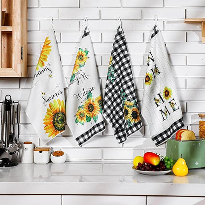 Bencailor 4 Pcs Sunflower Kitchen Towels Spring Summer Gifts Sunflower Floral