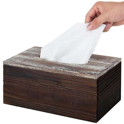 MyGift Rustic Brown Wooden Tissue Box Holder with Torched Wood Finish Cover, Rectangular Facial Tissue Box Cover with Natural Wood Grain Texture