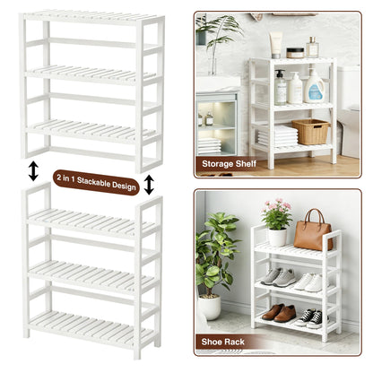 VASMIA 6-Tier Bamboo Shelf,Bamboo Storage Shelving Unit,Tall Bookcase with Adjustable Shelves,Multipurpose Storage Display Shelf for Bathroom, Living Room, Balcony, Kitchen,White