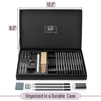 Mr. Pen- Drawing Sketching Pencil Set, 25 pcs, Graphite Pencils (10B-6H), Graphite Sticks, Erasers, Sharpener, Blending Stump & Sandpaper Pad for Drawing, Shading & Art Projects