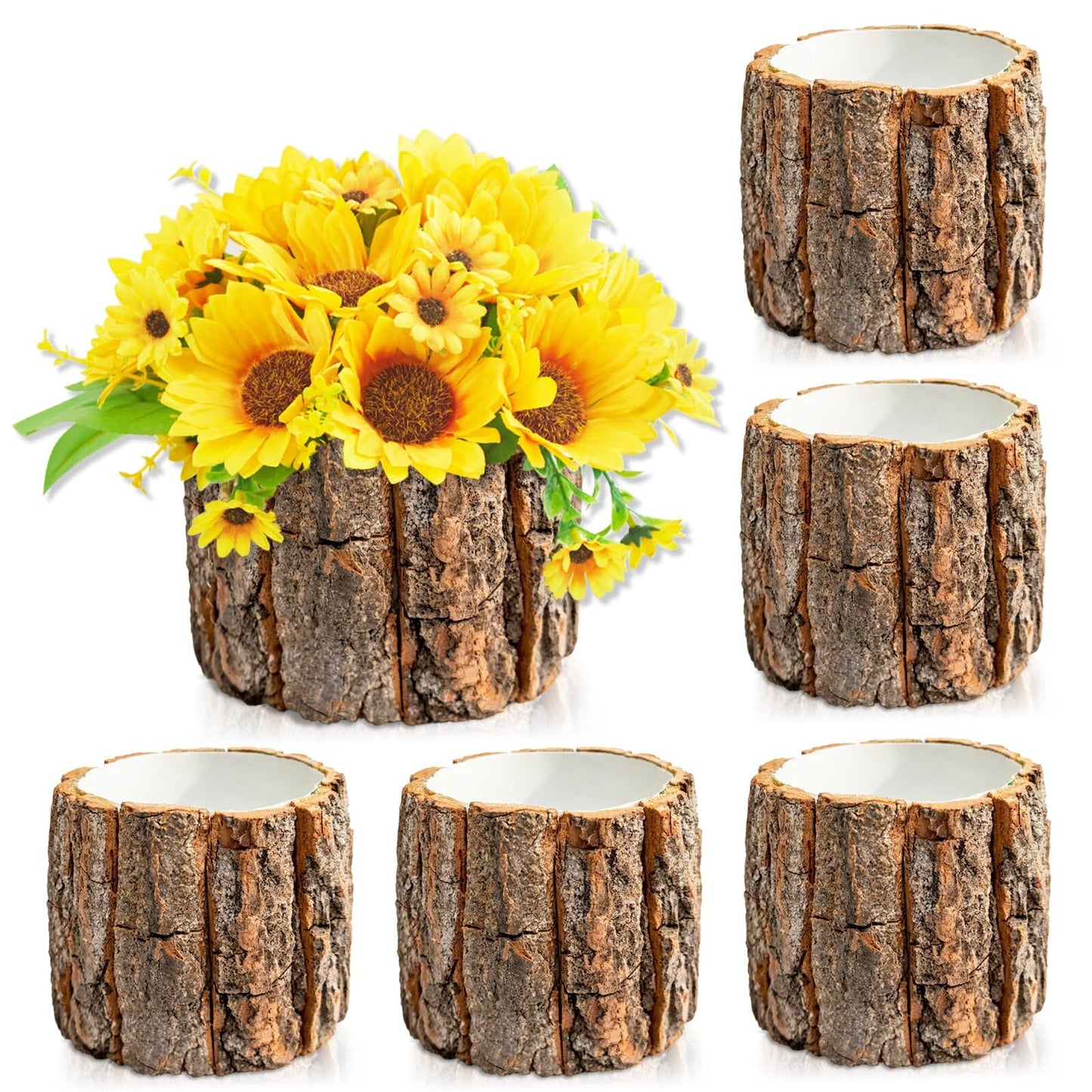 6 Pcs 4.72in Wooden Vases for Centerpieces, Wedding Flower Table Wood Vase Rustic Tree Stump Planter Pots for Woodland Party Window Home Farmhouse Table Decor (6 Pcs 4.72in)