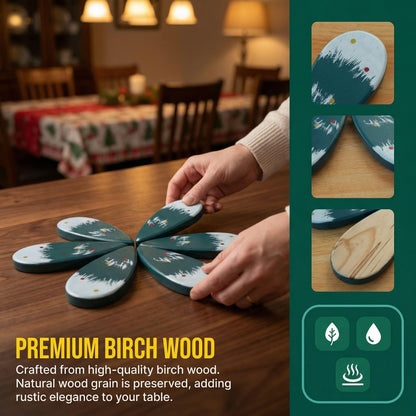 Green Wooden Trivet Tree - High End Wood Coasters Resistant Trivets for Hot Dishes & Pans - Kitchen Decorations Table Centerpieces Senior Birch Material