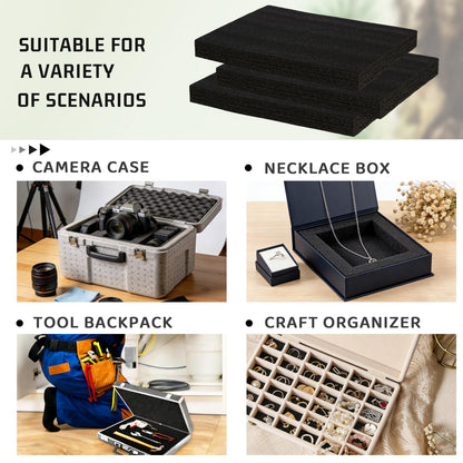 6 Pcs 16'' x 12'' x 1.5'' Polyurethane Foam - Foam Inserts for Cases Packing Foam Black Craft Foam Sheets for Packing Camera Toolbox Storage