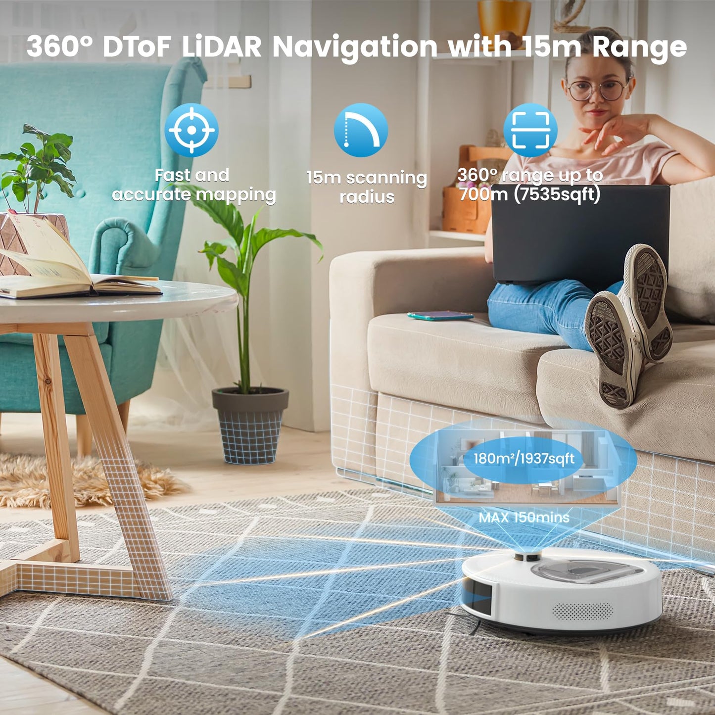 OKP Life K2 Robot Vacuum Cleaner 1800 mAh, Blue