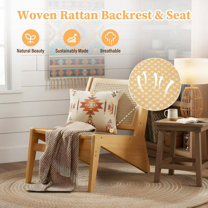Furlide Rattan Accent Chair for Living Room, Mid Century Side Chair, Comfy Bamboo Chairs for Bedroom Reading Room, Wood