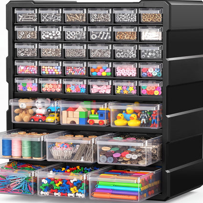 PurKeep 𝟔𝟐% 𝟎𝐅𝐅 Drawer Organizer for Garage Building Bricks Storage,Thicker Craft Organizers Storage with Dividers Labels for Hardware,Screws,Nuts Bolts,Teacher Toolbox,Charms, Beads,Craft