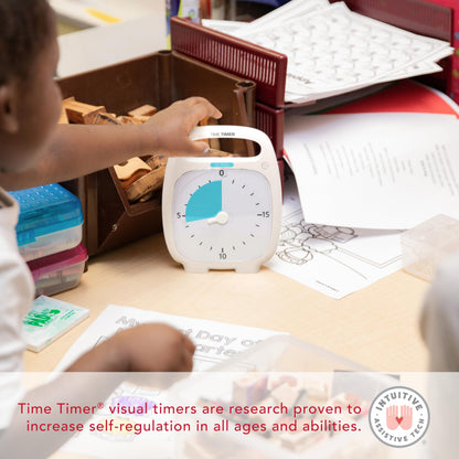 Time Timer PLUS 20 Minute Desk Visual Timer — Countdown Timer with Portable Handle for Classroom, Office, Homeschooling, Study Tool with Silent Operation (White)