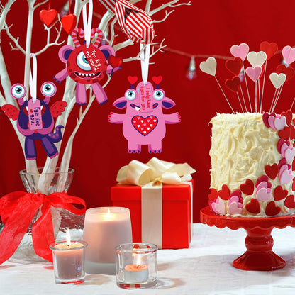 Sumind 60 Sets Valentine's Day Craft Kits for Kids DIY Ornament Valentine Class Game Activities Paper Craft Hanging Ornament for Valentines Day Decorations