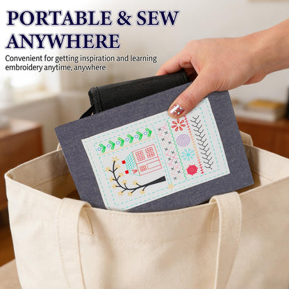 COLORCASA New Embroidery Stitch Book Kit,Embroidery Learning Book,Comes with a Complete Tool kit and Instructional Tutorial,106 Patterns for Beginners Craft Lovers and Sew Enthusiast