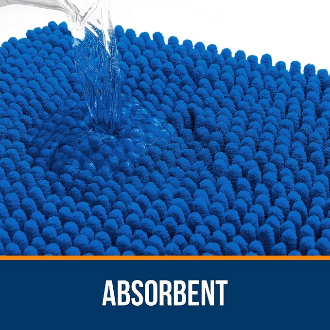 OLANLY Bathroom Rugs 34x21, Extra Soft Absorbent Chenille Bath Rugs, Rubber Backing Quick Dry, Machine Washable Bath Mats for Bathroom Floor, Tub and Shower, Home Decor Accessories, Deep Navy Blue