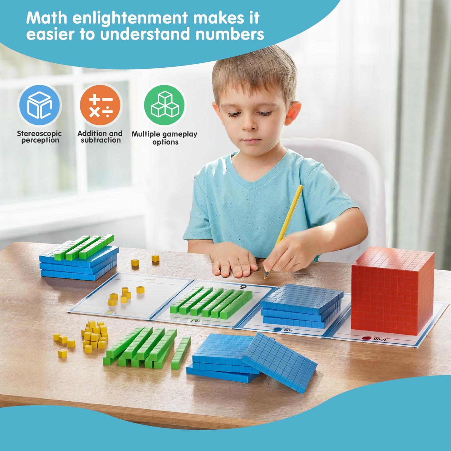 stochastic box Base Ten Blocks Plastic for Math Manipulatives Kindergarten Early Counting MathToy for 1st Grade Homeschool