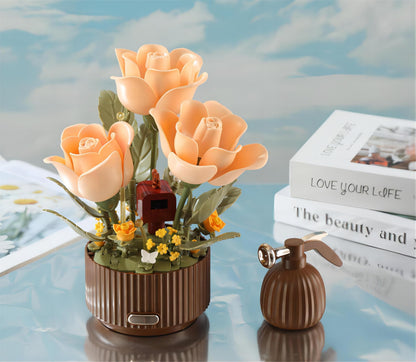 Yushinv Electric Flower Bouquet Building Set with Remote Control Spray-Bottle, 255 PCS,Original Music (Type :Symphony) Motorized Roses Flowers STEM Construction Kit, Automatic Blooming Bouquet
