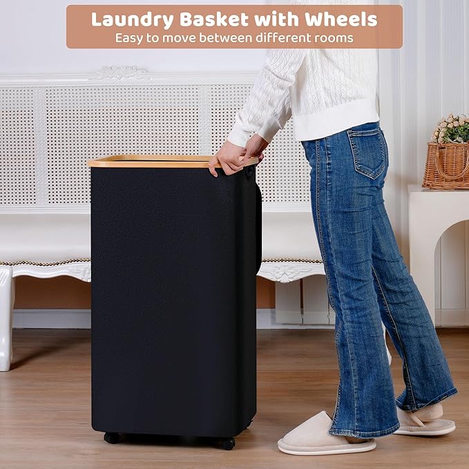 110L Laundry Basket with Wheels, Clothes Hamper