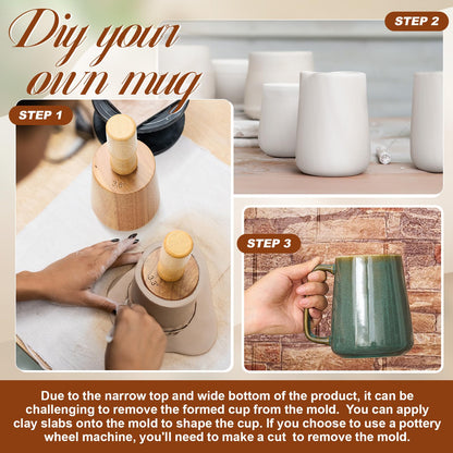 Colingmill 3 Sizes Wood Molds for Pottery 12oz, 15oz, 18oz with Removable Handle Wood Shaping Tool for DIY(Narrow-mouthed)
