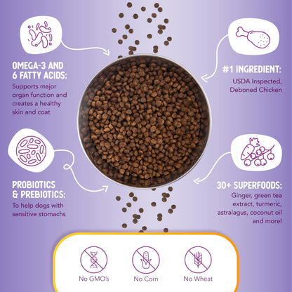 Health Extension Little Bites Dry Dog Food for Small Breeds, Chicken & Brown Rice Recipe, with Probiotics & Superfoods for Digestion & Coat Health, 10 lb Bag (Pack of 1)
