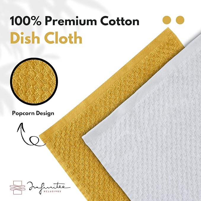 Infinitee Xclusives Premium Dish Cloth 100% Cotton 12 x 12 Inches |Pack of