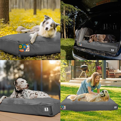 47 Inch Durable Indestructible Dog Bed for XXL Dogs, Outdoor Canvas Chew Proof Pet Crate Mat with Waterproof Washable Removable Cover, Indoor Patio Pet Pad for Crate, Dark Grey