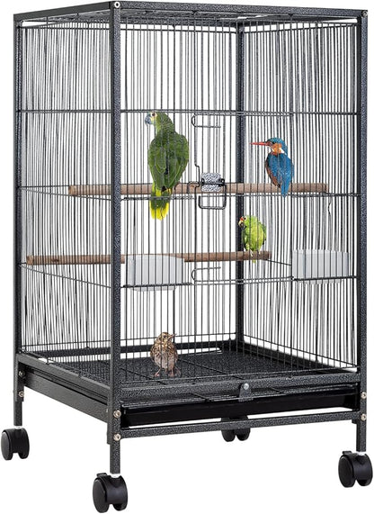 BestPet 35 inch Wrought Iron Bird Cage with Play Open Top and Rolling Stand,Large Parrot Cage Bird Cages for Parakeets,Cockatiel, Canary, Finch, Lovebird, Parrotlet,Pigeons (35 inch)