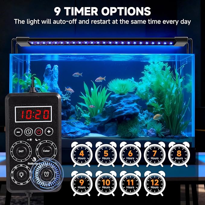 fishkeeper Smart LED Aquarium Light with One-Button Real-Time Sync, 24/7 Mode Full Spectrum Fish Tank Lights, 9 Colors DIY, 9 Timer, 10 Brightness IP68 Waterproof Aquarium Plant Light for 32-40 inch